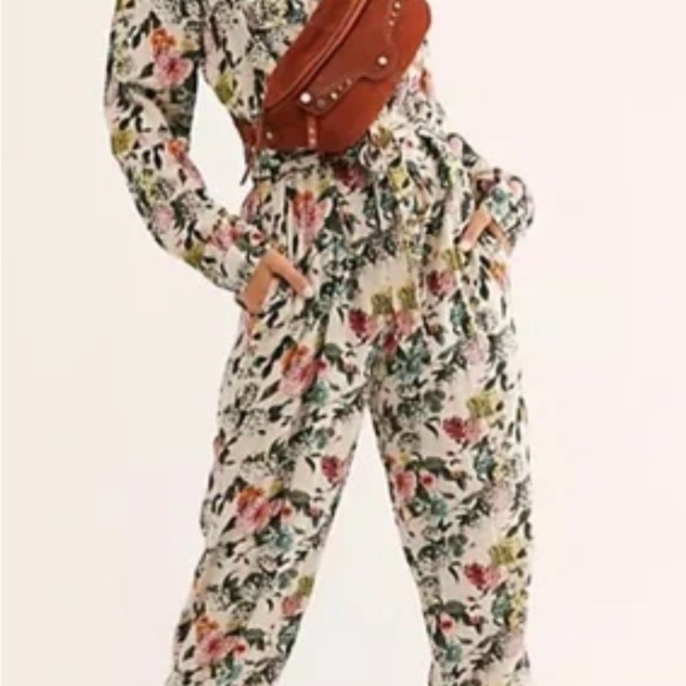 Free People Floral Print Jumpsuit with Tie Waist